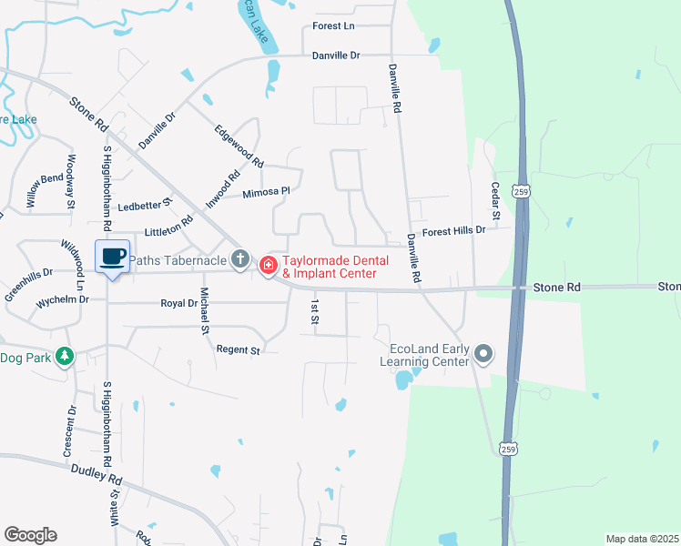 map of restaurants, bars, coffee shops, grocery stores, and more near 3501 Stone Road in Kilgore