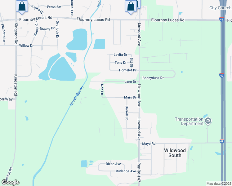 map of restaurants, bars, coffee shops, grocery stores, and more near 436 Mars Drive in Shreveport