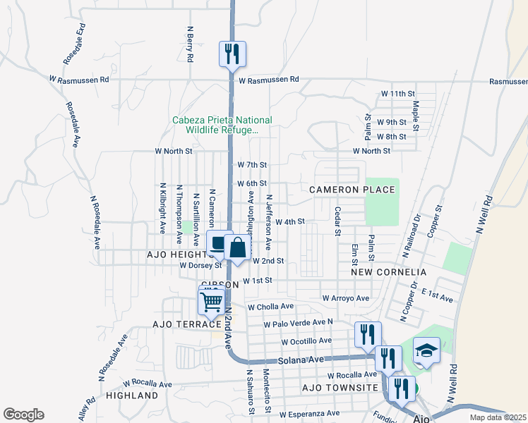 map of restaurants, bars, coffee shops, grocery stores, and more near 820 West 4th Street in Ajo