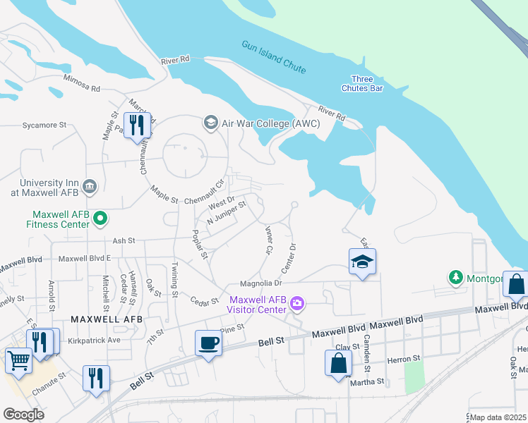 map of restaurants, bars, coffee shops, grocery stores, and more near 144 West Drive in Montgomery