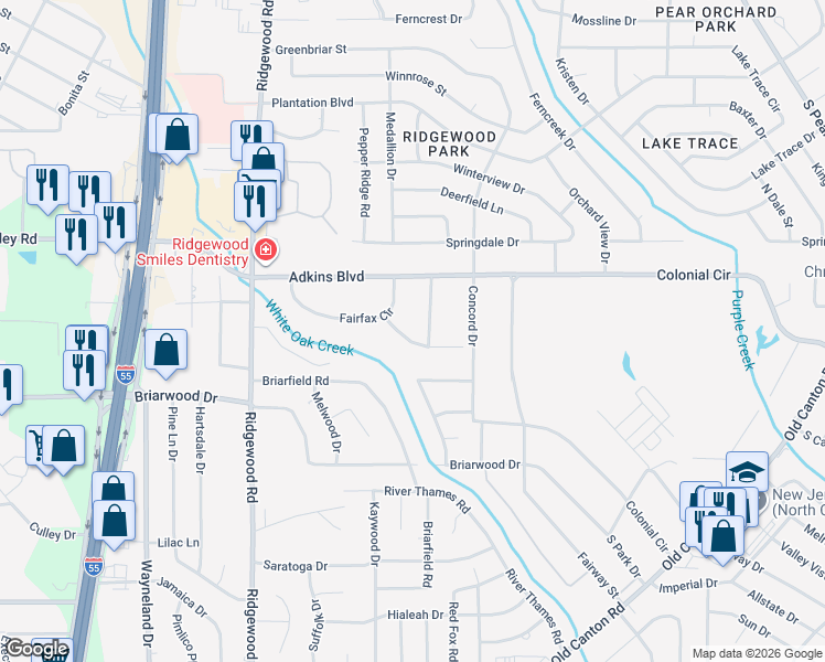 map of restaurants, bars, coffee shops, grocery stores, and more near 1024 Auburn Drive in Jackson