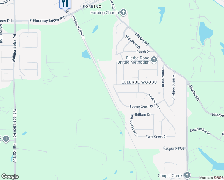 map of restaurants, bars, coffee shops, grocery stores, and more near 9914 Beaver Creek Drive in Shreveport