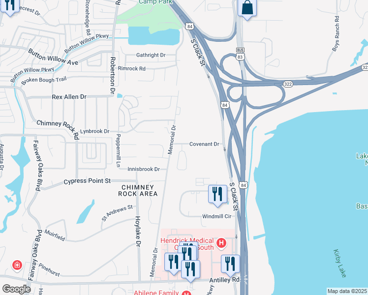 map of restaurants, bars, coffee shops, grocery stores, and more near 2225 Covenant Drive in Abilene