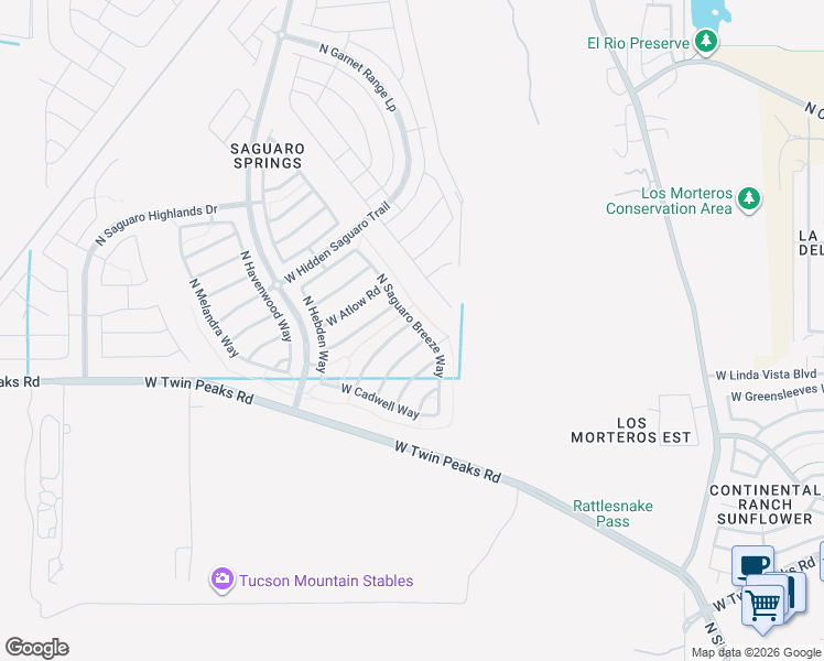 map of restaurants, bars, coffee shops, grocery stores, and more near 8649 West Hanbury Road in Tucson