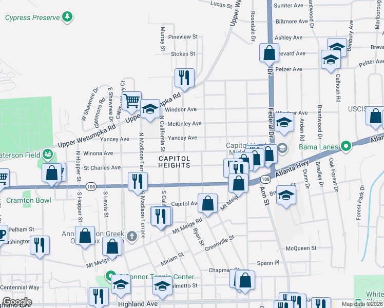 map of restaurants, bars, coffee shops, grocery stores, and more near 2041 Saint Charles Avenue in Montgomery