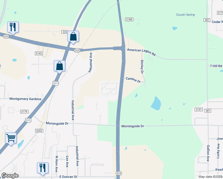 map of restaurants, bars, coffee shops, grocery stores, and more near 3324 East Northeast Loop 323 in Tyler
