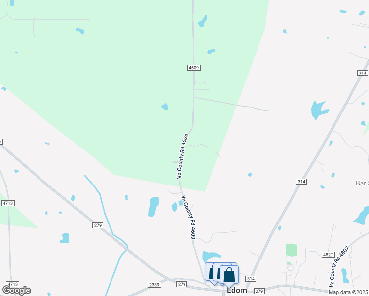 map of restaurants, bars, coffee shops, grocery stores, and more near 3031 County Road 4609 in Edom
