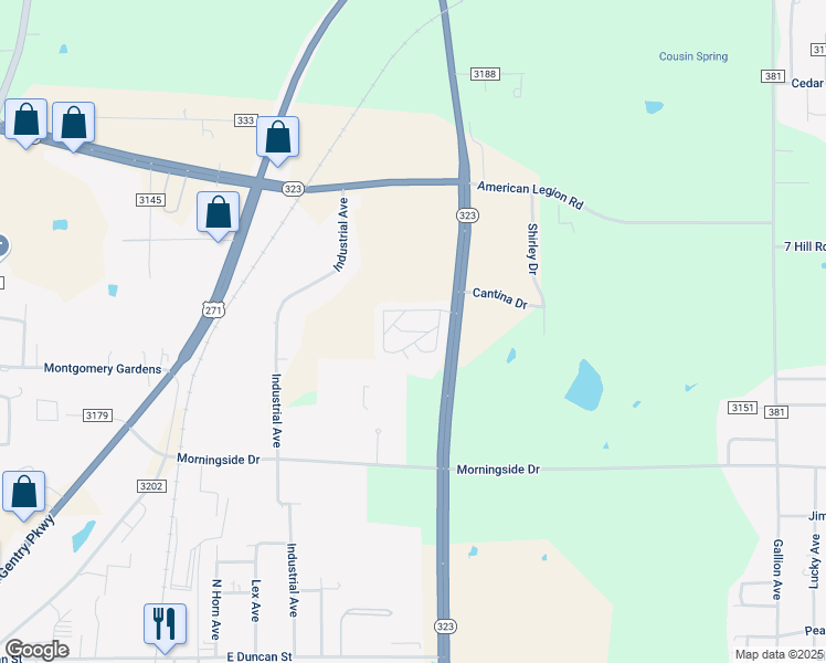 map of restaurants, bars, coffee shops, grocery stores, and more near 3400 North Northeast 323 Loop in Tyler