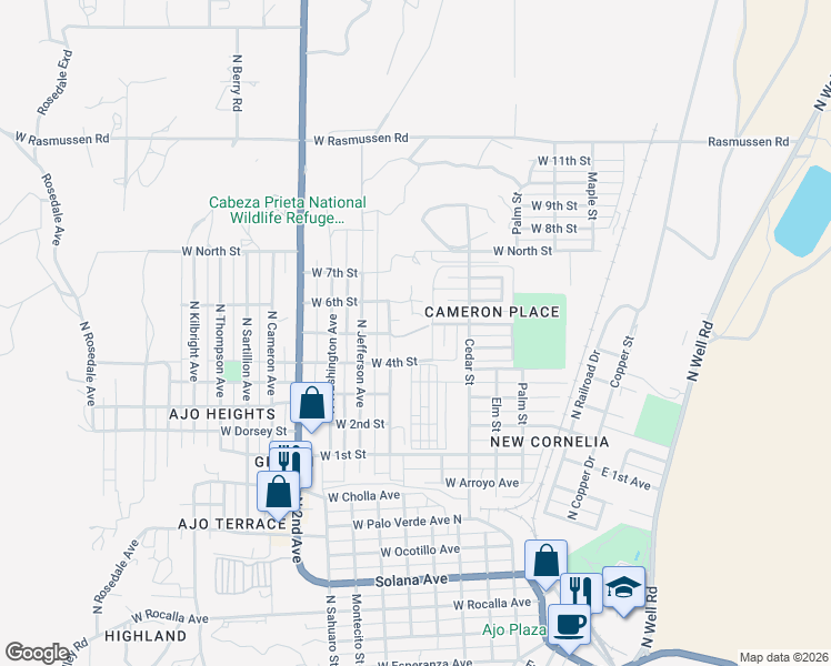 map of restaurants, bars, coffee shops, grocery stores, and more near 440 West 5th Street in Ajo