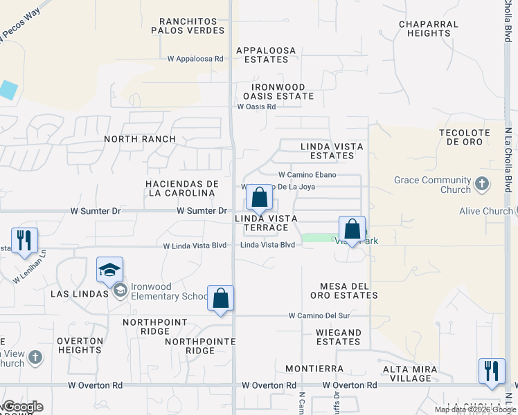 map of restaurants, bars, coffee shops, grocery stores, and more near 2840 West Woodview Crest Drive in Tucson