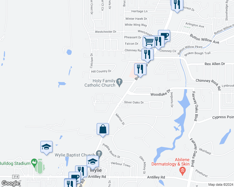 map of restaurants, bars, coffee shops, grocery stores, and more near 5458 Buffalo Gap Road in Abilene