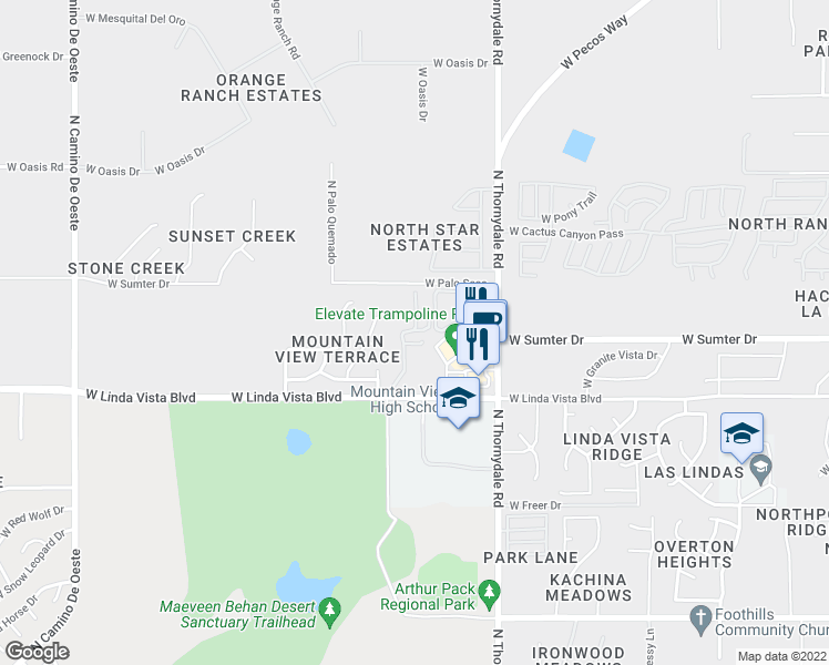 map of restaurants, bars, coffee shops, grocery stores, and more near 3980 West Linda Vista Boulevard in Tucson