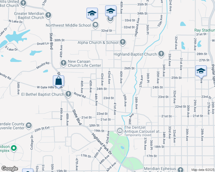 map of restaurants, bars, coffee shops, grocery stores, and more near 2415 42nd Avenue in Meridian