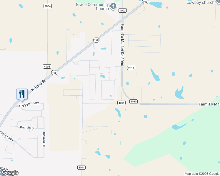 map of restaurants, bars, coffee shops, grocery stores, and more near 6073 County Road 3080 in Mabank