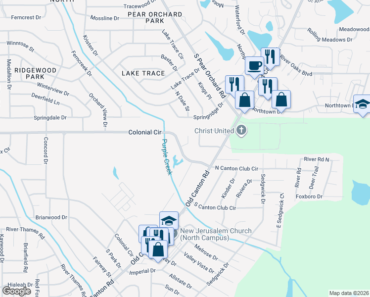 map of restaurants, bars, coffee shops, grocery stores, and more near 814 Colonial Circle in Jackson