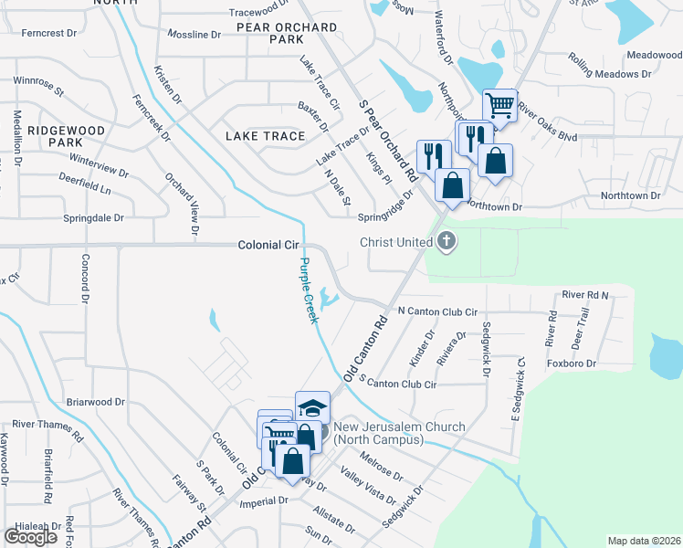 map of restaurants, bars, coffee shops, grocery stores, and more near 814 Colonial Circle in Jackson