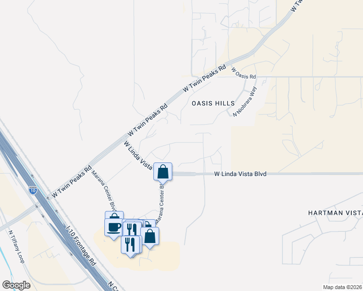 map of restaurants, bars, coffee shops, grocery stores, and more near 6192 West Linda Vista Boulevard in Tucson