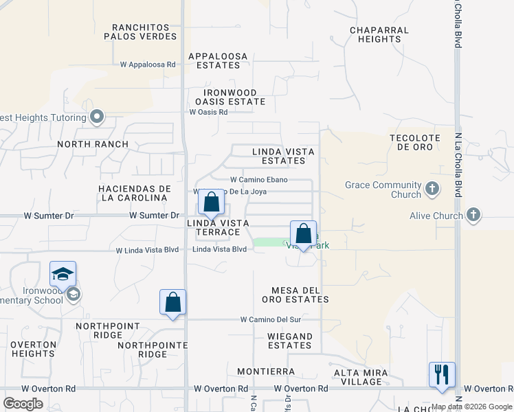 map of restaurants, bars, coffee shops, grocery stores, and more near 2690 West Camino Del Deseo in Tucson