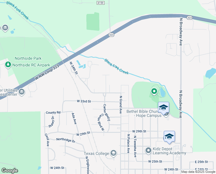 map of restaurants, bars, coffee shops, grocery stores, and more near 3307 North Luberta Street in Tyler