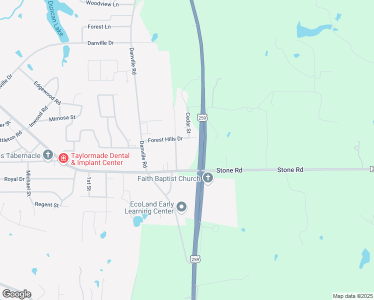 map of restaurants, bars, coffee shops, grocery stores, and more near 400 Pine Burr Lane in Kilgore