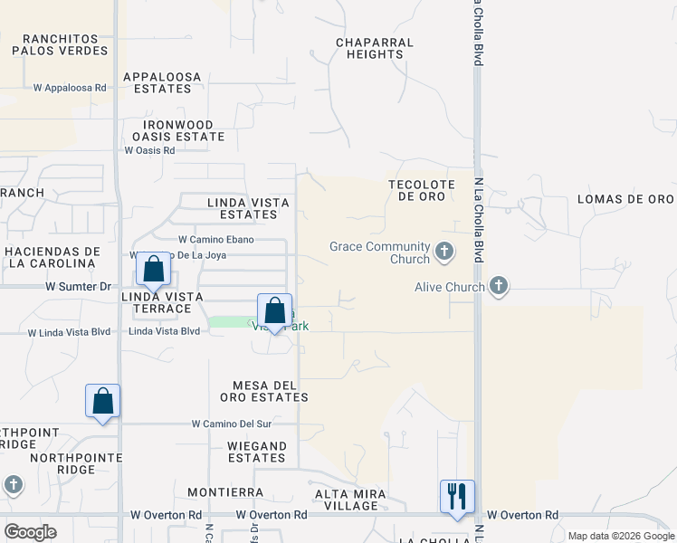 map of restaurants, bars, coffee shops, grocery stores, and more near 9780 North Camino Del Plata in Tucson