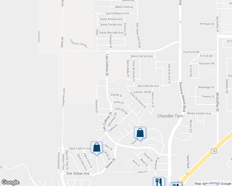 map of restaurants, bars, coffee shops, grocery stores, and more near 5182 Granite Street in Las Cruces