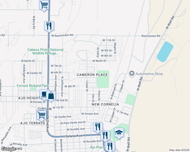 map of restaurants, bars, coffee shops, grocery stores, and more near 310 W 5th St in Ajo