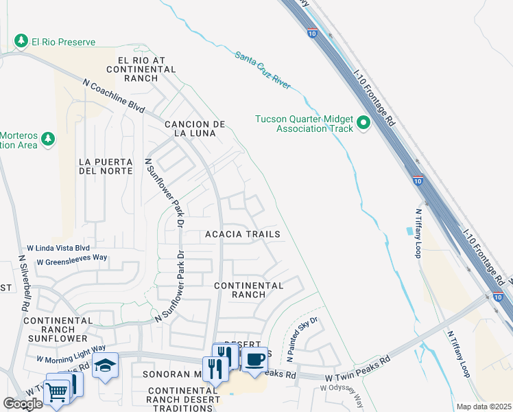 map of restaurants, bars, coffee shops, grocery stores, and more near 9725 North Stone Rock Drive in Tucson