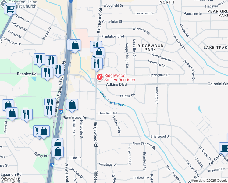 map of restaurants, bars, coffee shops, grocery stores, and more near 826 Fairfax Circle in Jackson