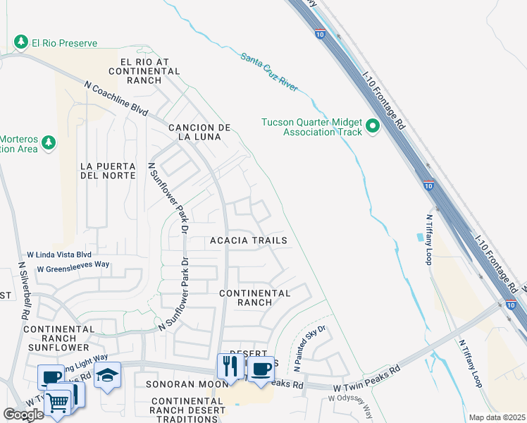 map of restaurants, bars, coffee shops, grocery stores, and more near 9725 North Stone Rock Drive in Tucson