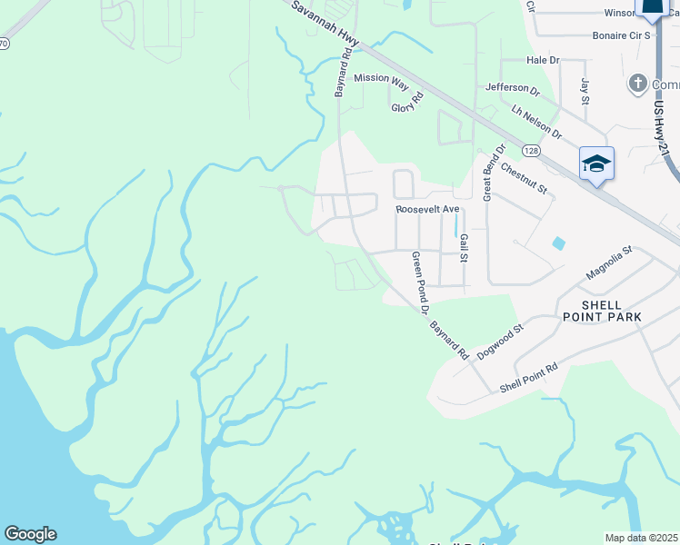 map of restaurants, bars, coffee shops, grocery stores, and more near 152 Baynard Road in Beaufort