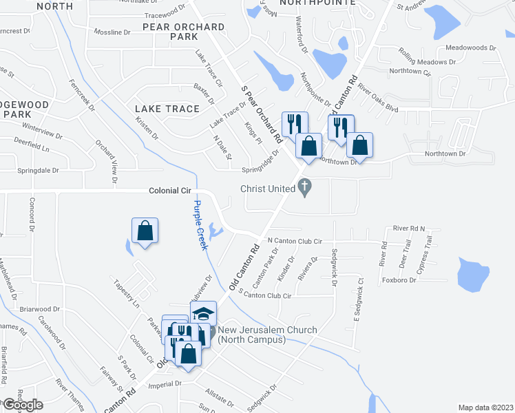 map of restaurants, bars, coffee shops, grocery stores, and more near 116 Old Canton Hill Drive in Jackson