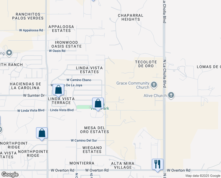 map of restaurants, bars, coffee shops, grocery stores, and more near 9742 North Camino Del Plata in Tucson