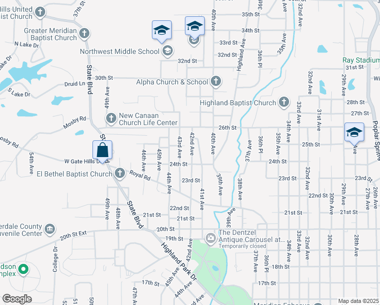 map of restaurants, bars, coffee shops, grocery stores, and more near 2415 42nd Avenue in Meridian
