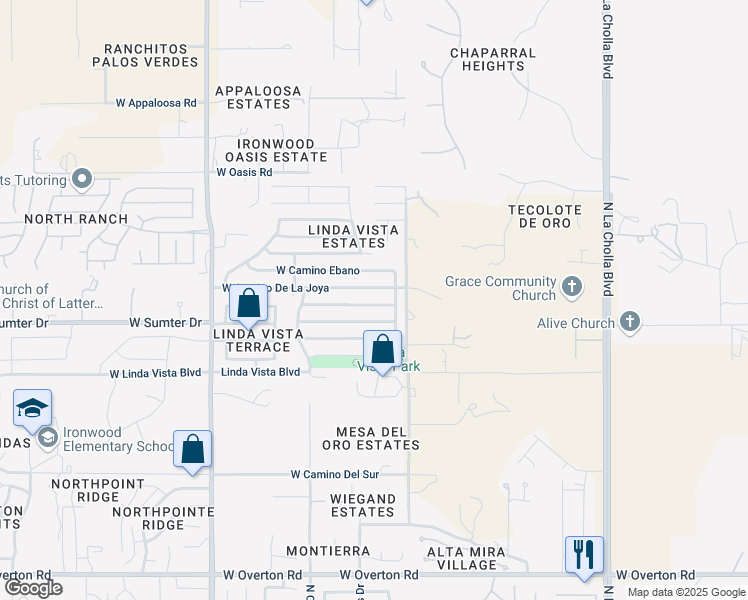 map of restaurants, bars, coffee shops, grocery stores, and more near 2540 West Camino Del Deseo in Tucson