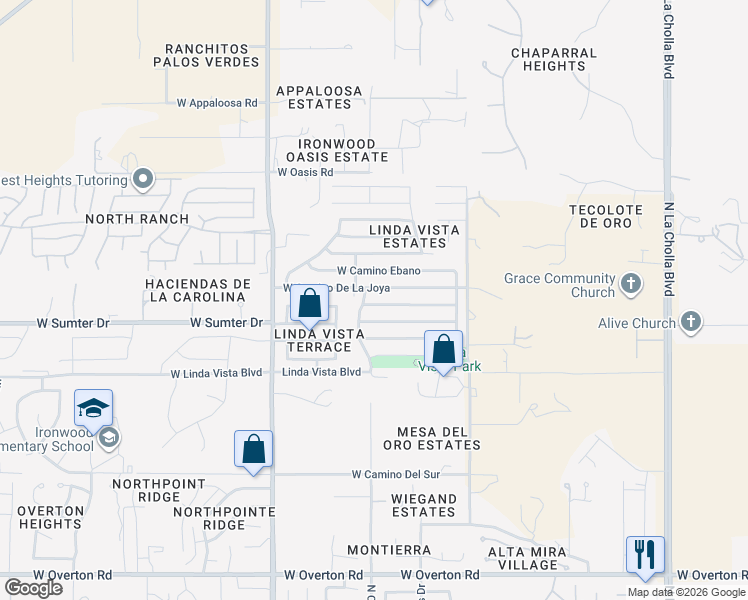 map of restaurants, bars, coffee shops, grocery stores, and more near 2690 West Camino Del Deseo in Tucson