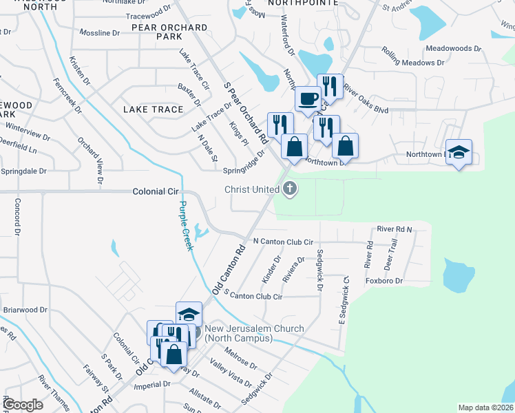 map of restaurants, bars, coffee shops, grocery stores, and more near 102 Old Canton Hill Drive in Jackson