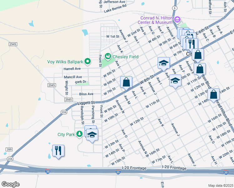 map of restaurants, bars, coffee shops, grocery stores, and more near 1010 West 8th Street in Cisco