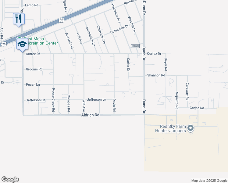 map of restaurants, bars, coffee shops, grocery stores, and more near 7700 Carter Drive in Las Cruces