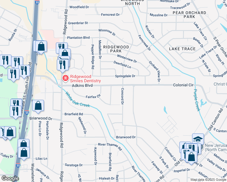 map of restaurants, bars, coffee shops, grocery stores, and more near 5642 Brentwood Drive in Jackson