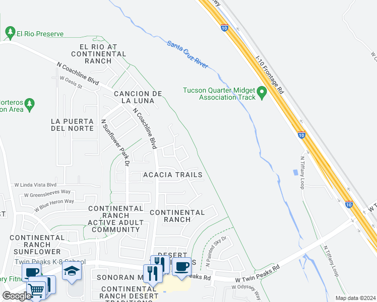 map of restaurants, bars, coffee shops, grocery stores, and more near 9732 North Stone Rock Drive in Tucson