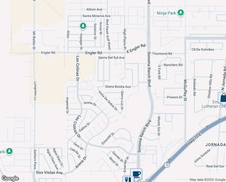 map of restaurants, bars, coffee shops, grocery stores, and more near 3535 Camino Verde in Las Cruces