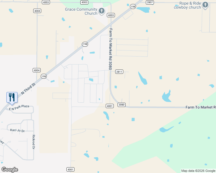 map of restaurants, bars, coffee shops, grocery stores, and more near 6073 County Road 3080 in Mabank