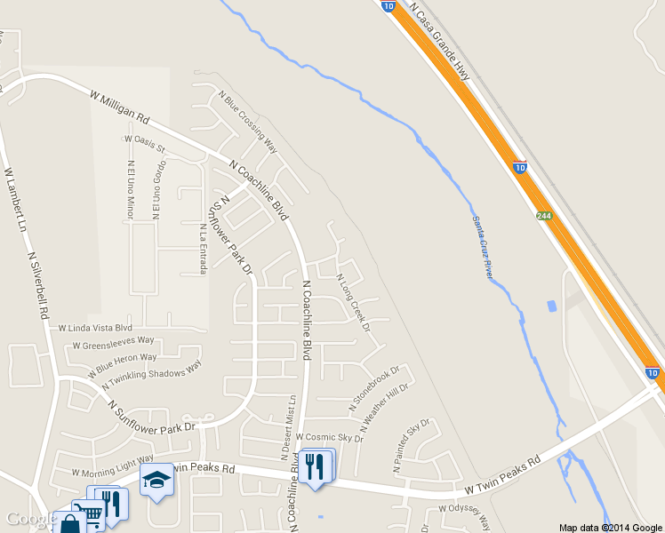 map of restaurants, bars, coffee shops, grocery stores, and more near 9745 North Long Creek Drive in Tucson