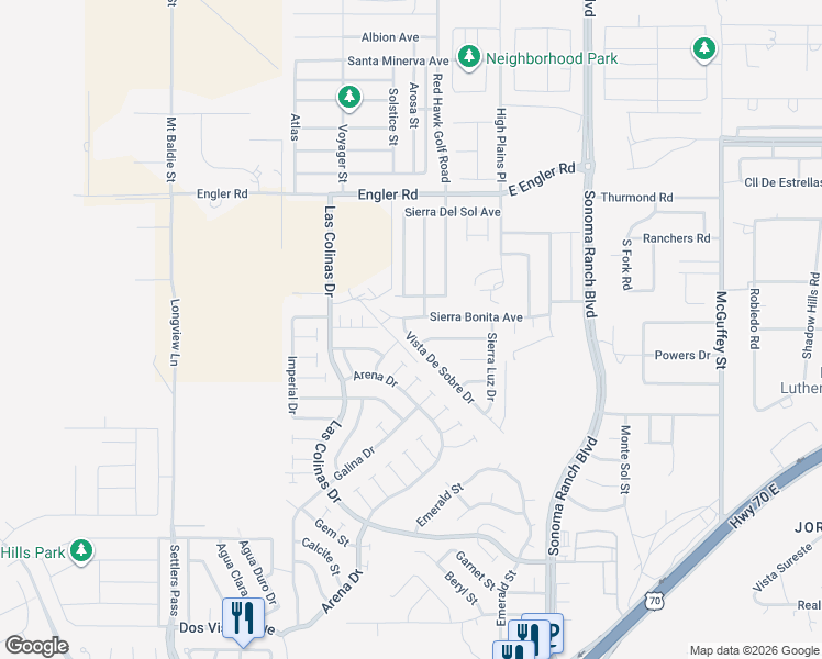 map of restaurants, bars, coffee shops, grocery stores, and more near 7406 Vista De Sobre Drive in Las Cruces