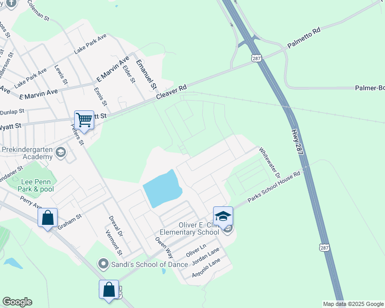 map of restaurants, bars, coffee shops, grocery stores, and more near 1535 Meadowlake Drive in Waxahachie