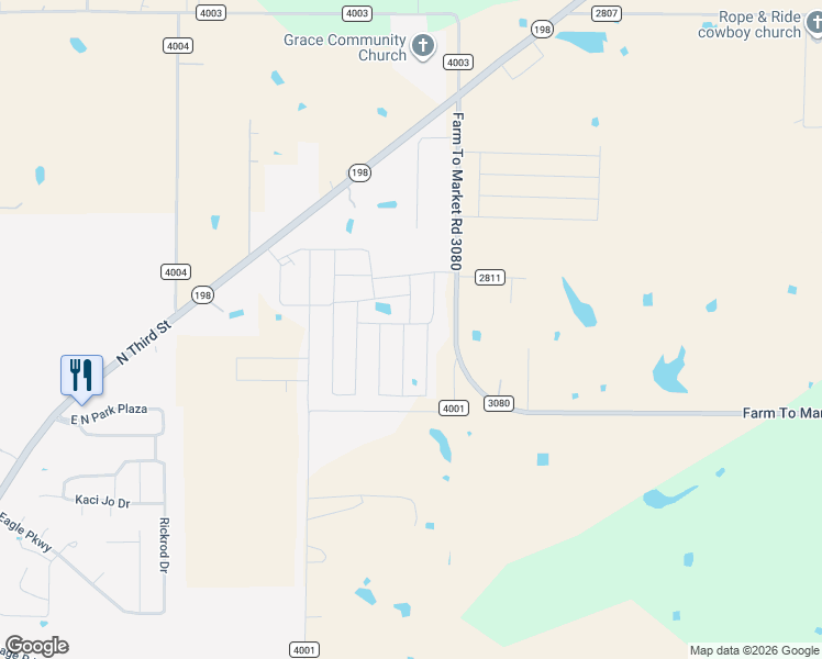 map of restaurants, bars, coffee shops, grocery stores, and more near 6073 County Road 3080 in Mabank