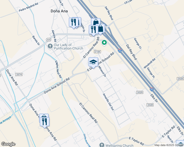 map of restaurants, bars, coffee shops, grocery stores, and more near 5551 Camino De Flores in Las Cruces