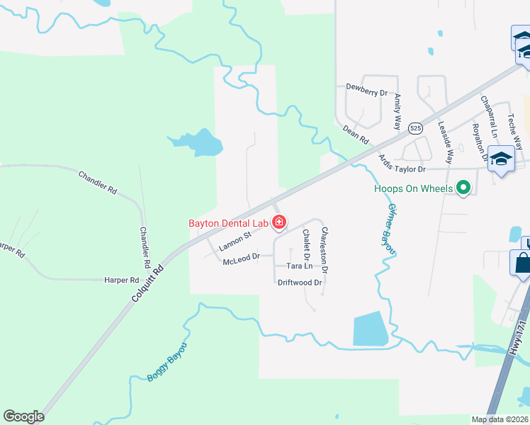 map of restaurants, bars, coffee shops, grocery stores, and more near 3501 Lannon Street in Shreveport