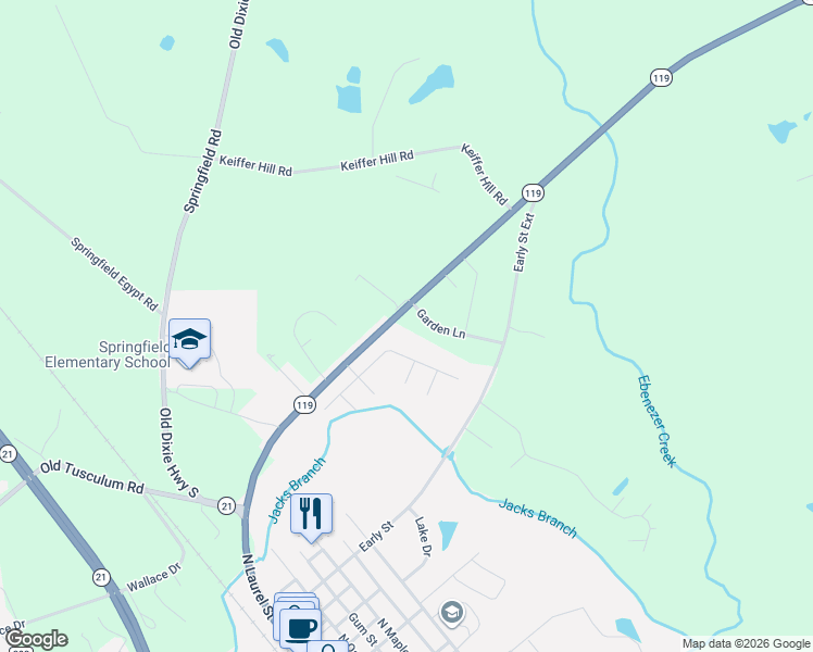 map of restaurants, bars, coffee shops, grocery stores, and more near 138 Garden Lane in Springfield